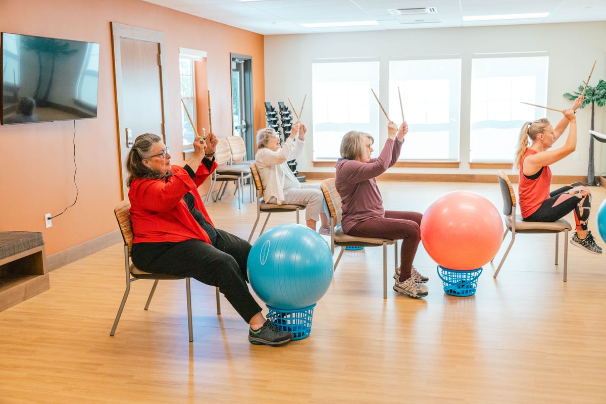 Seniors at a fitness class