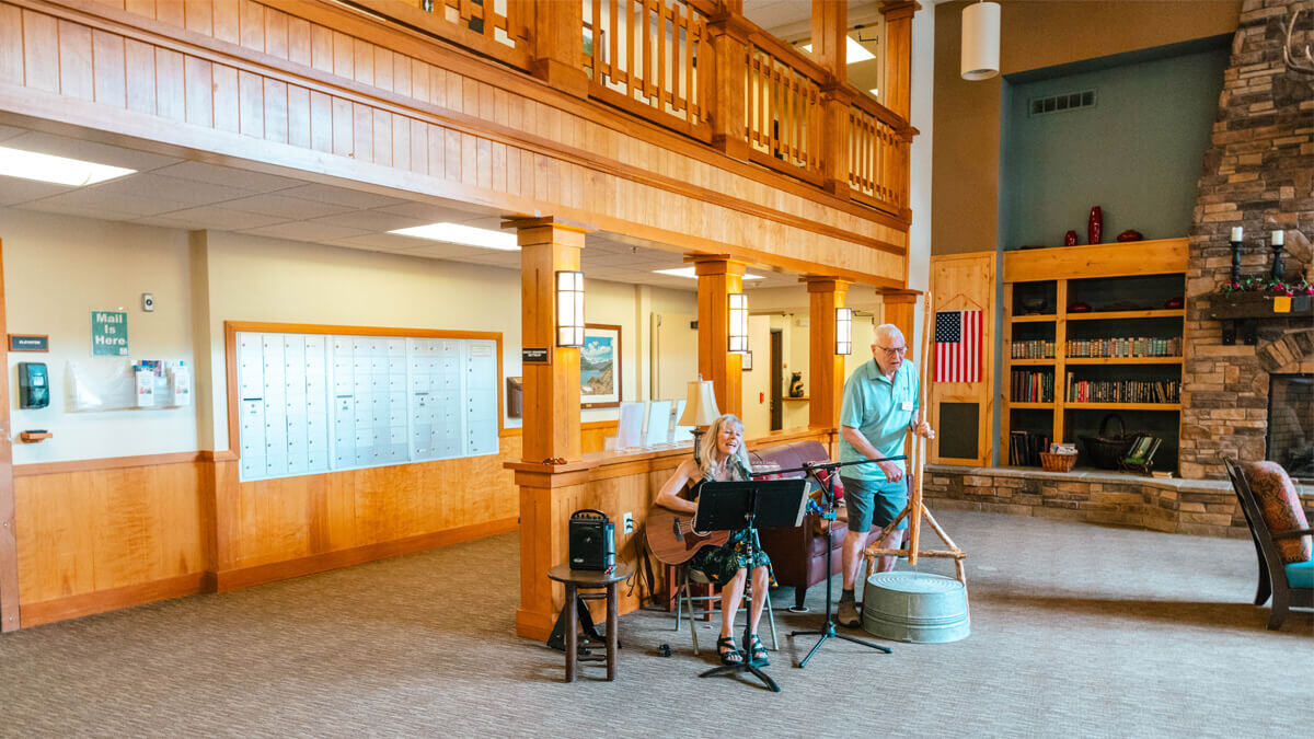 Residents playing instruments at the Missoula community