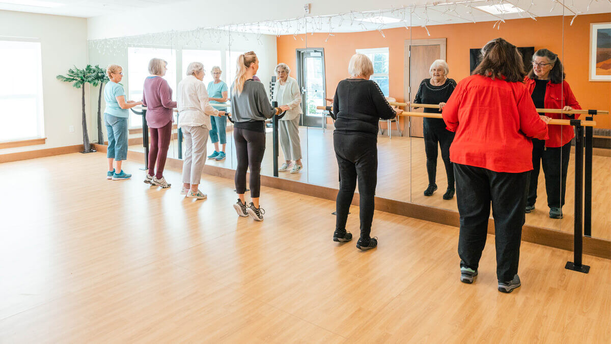Residents exercising at the Bozeman community