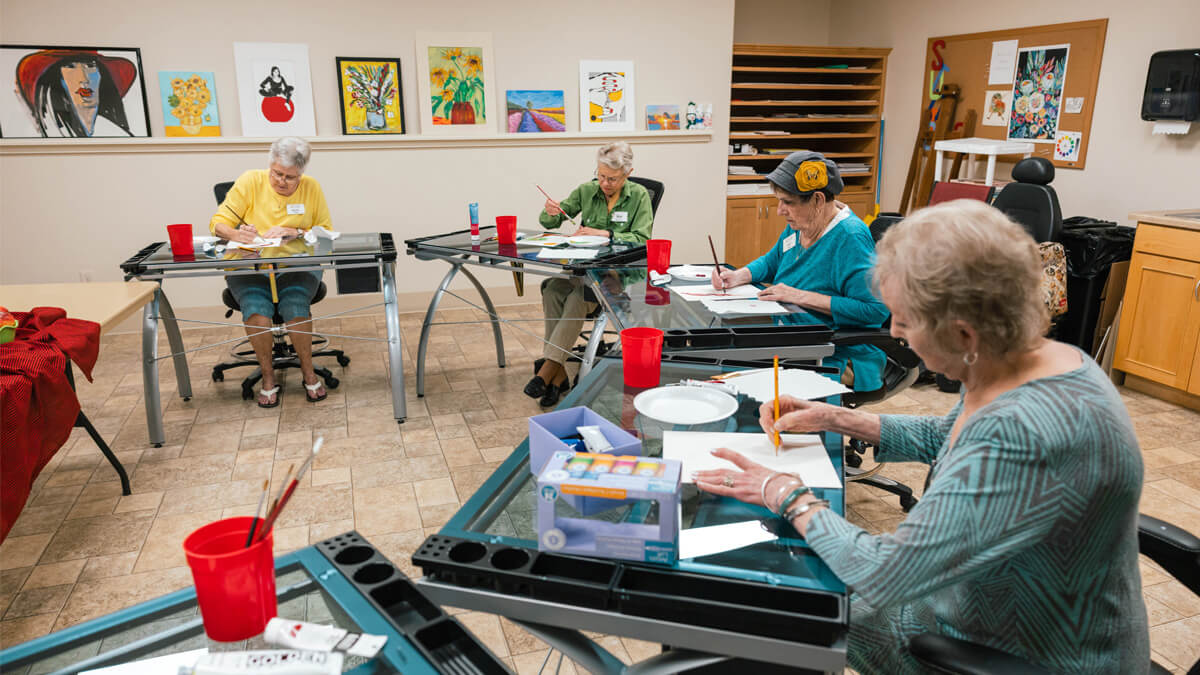 Residents creating art at the Bozeman community