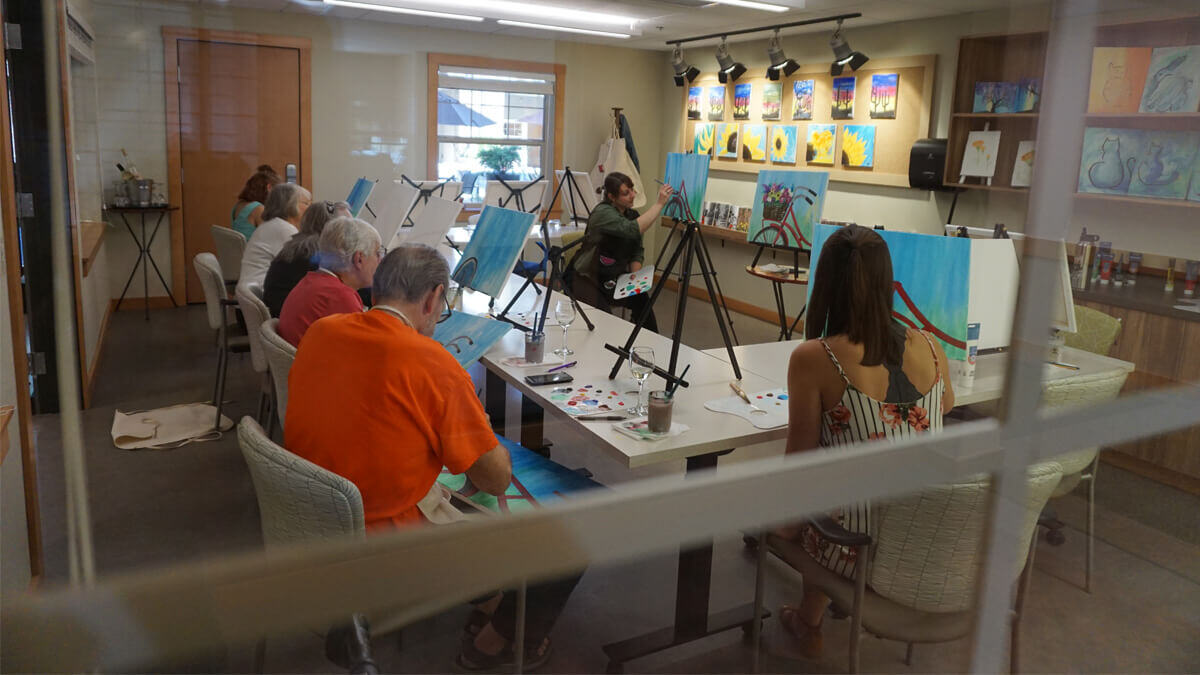 Residents taking part in an art class