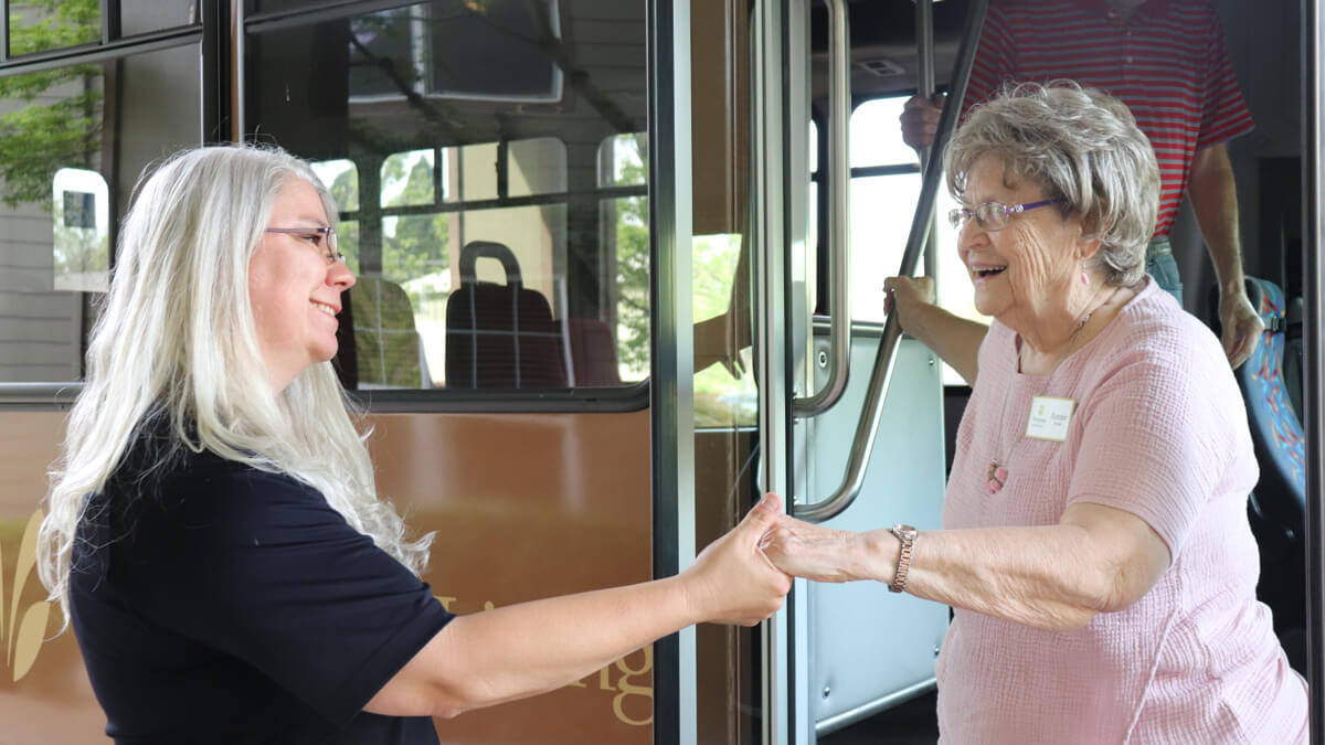 Residents taking a bus trip outside the Sunnyview community