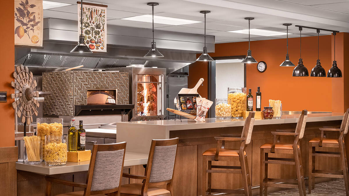 Dining area sitting bar at the Bozeman community