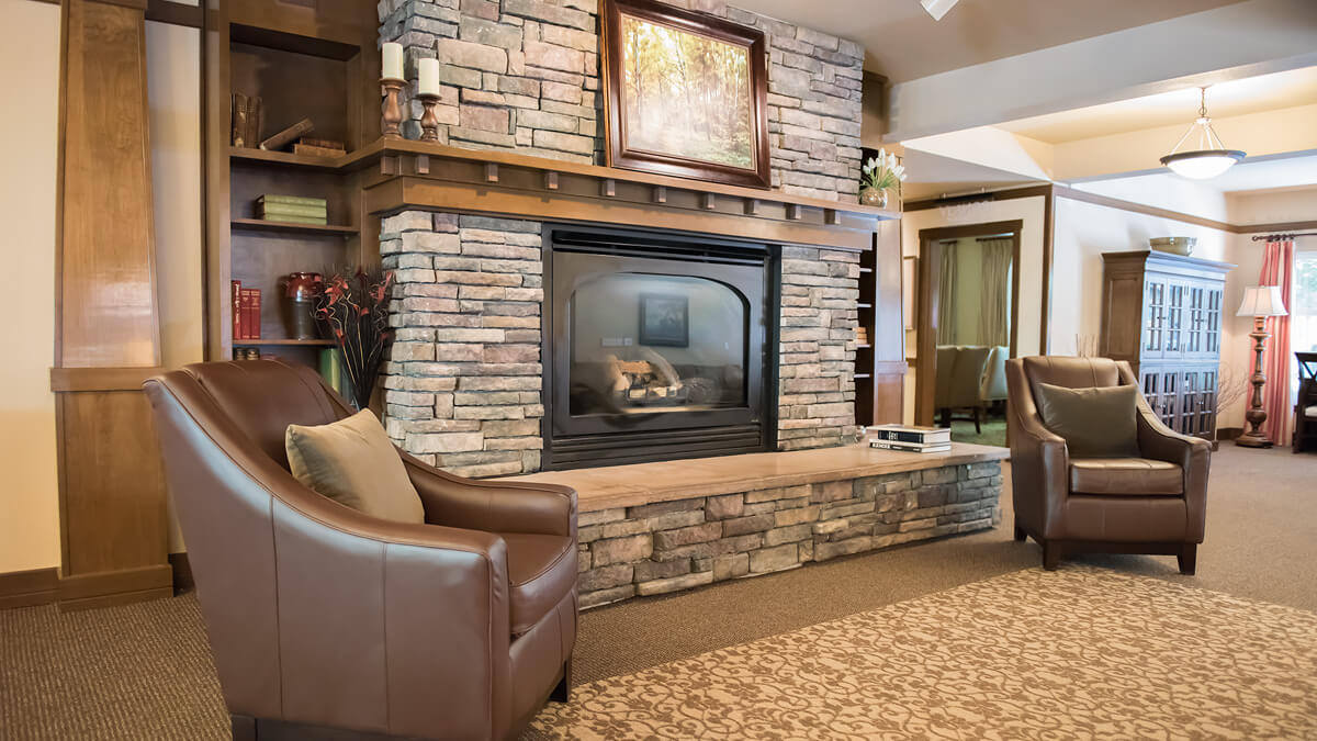 Common area fireplace at the Wilsonville community
