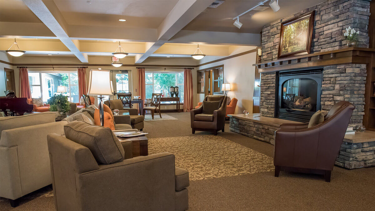 The great room common area at the Wilsonville community