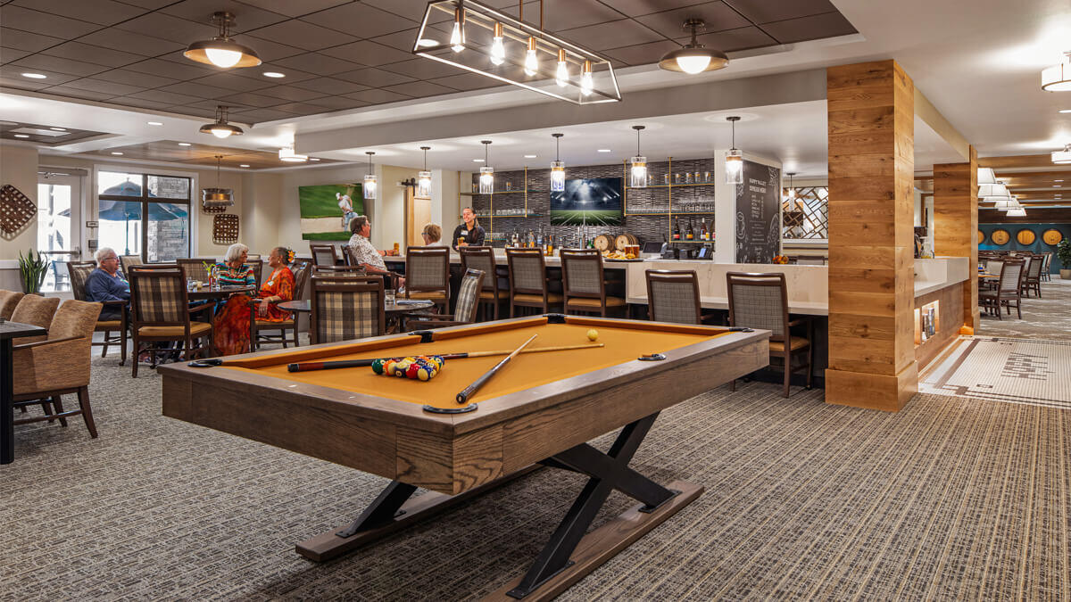 Pool table common area inside the Happy Valley community