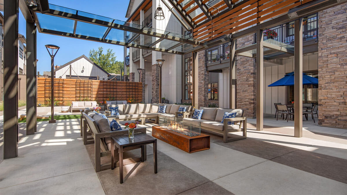 Outdoor seating area at the Happy Valley community