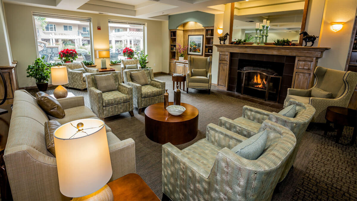Fire place common area at the Anna Maria community